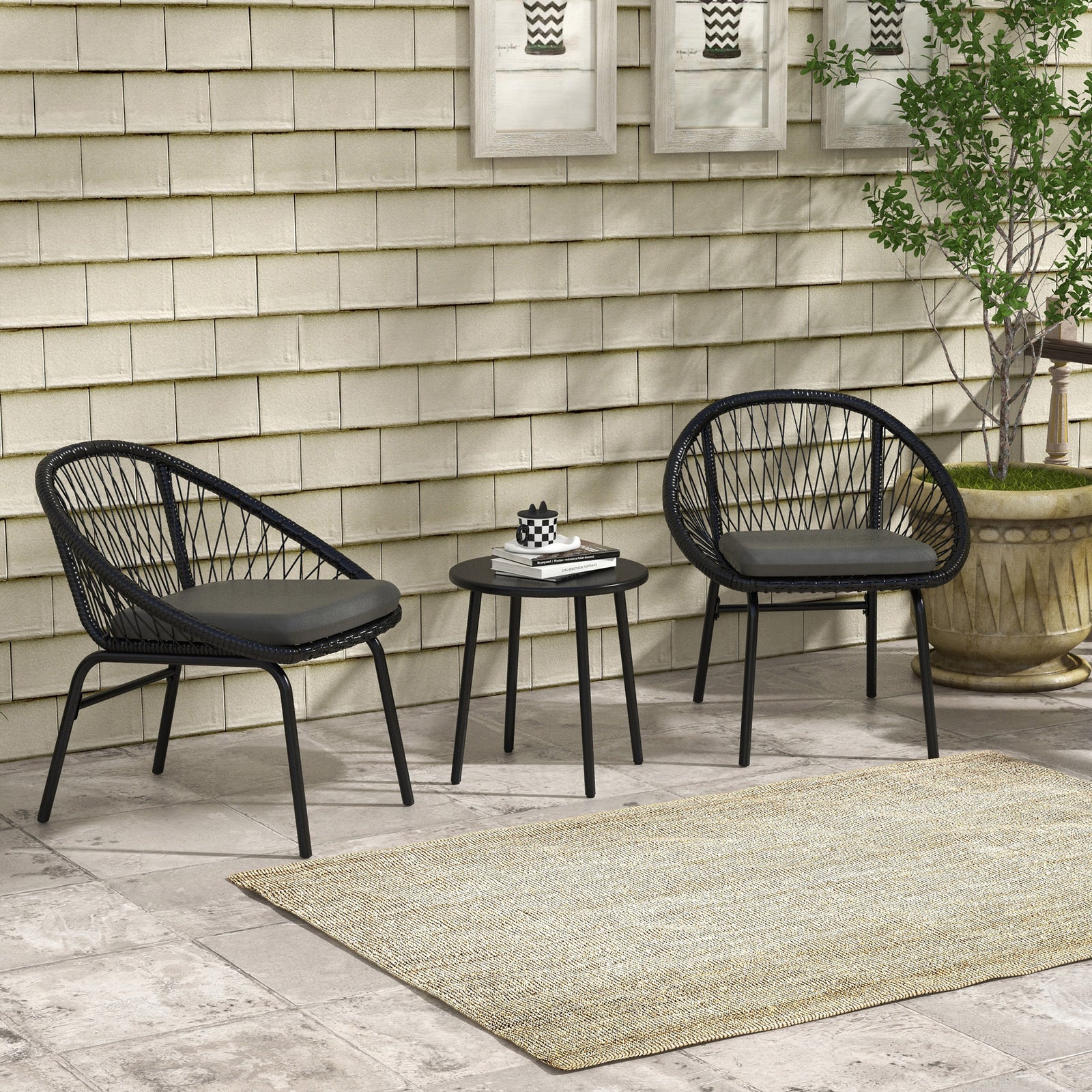 Three-Piece Rattan Bistro Set - Black