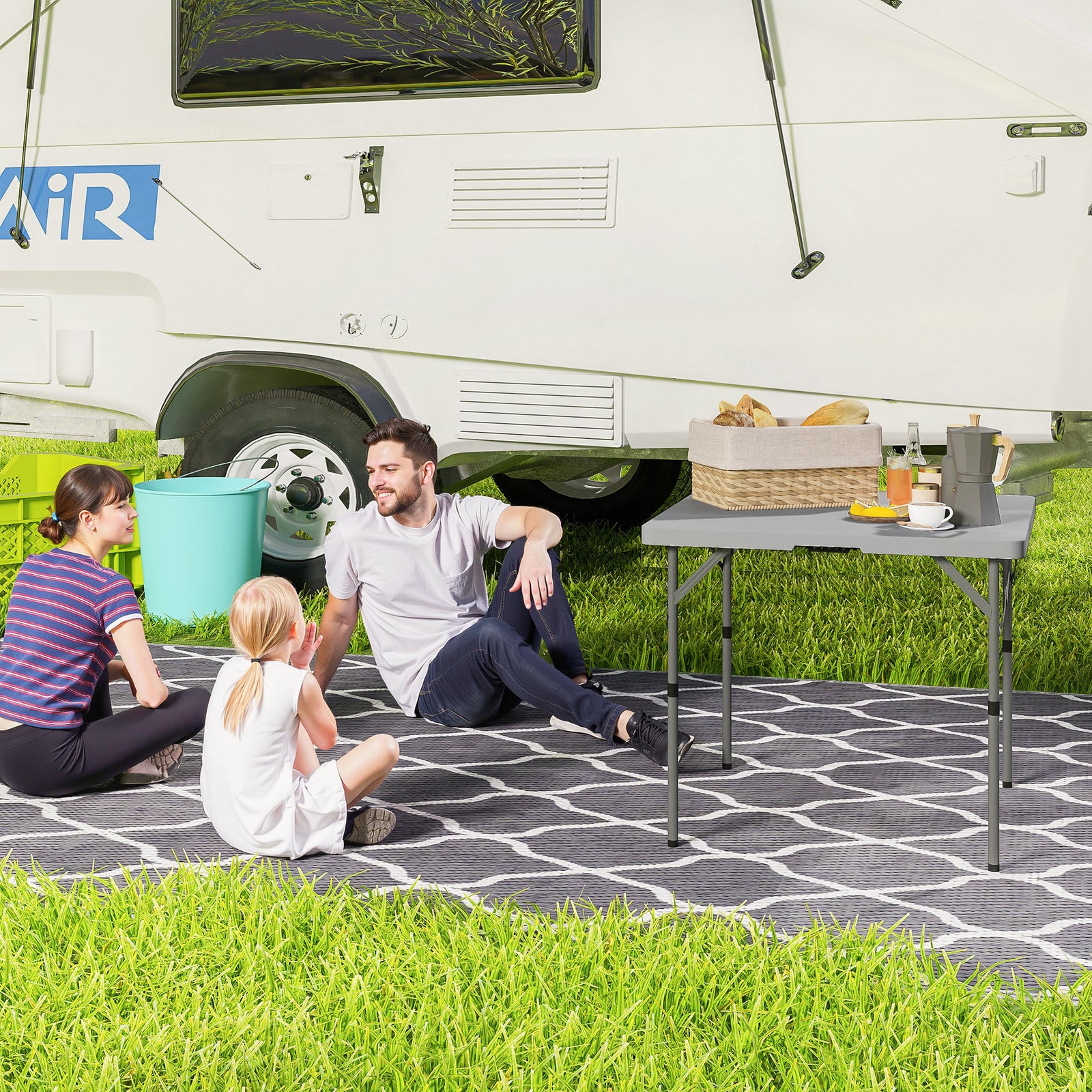 34/74cm Folding Camping Table, with Handle - Grey