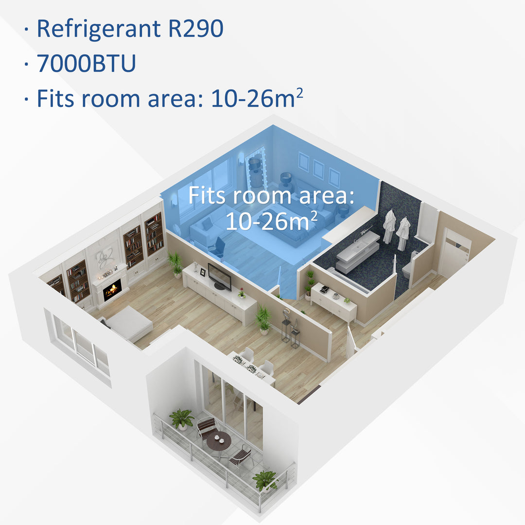 7000 BTU 4-In-1 Portable Air Conditioner Unit Cooling Dehumidifying Ventilating for Room up to 26m², with Fan, Remote, 24H Timer, Window Mount Kit, R290, A Energy Efficiency