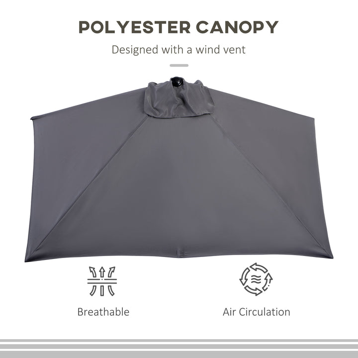 Balcony Half Parasol Semi Round Umbrella Patio Crank Handle (2.3 m, Grey)- NO BASE INCLUDED