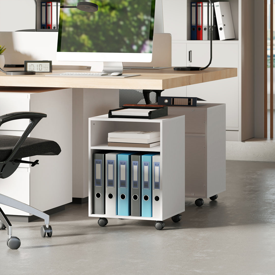 2-Tier Printer Stand with Storage, Under Desk Printer Cart on Wheels, 