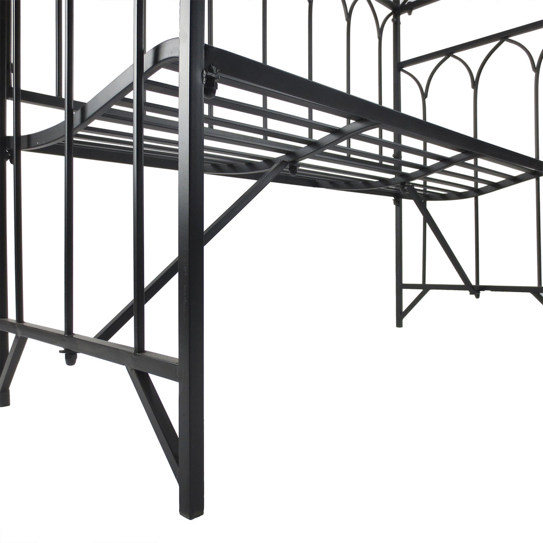 Garden Metal Frame Bench W/Arch for Various Climbing Plant, 115Lx50Wx203H cm-Black