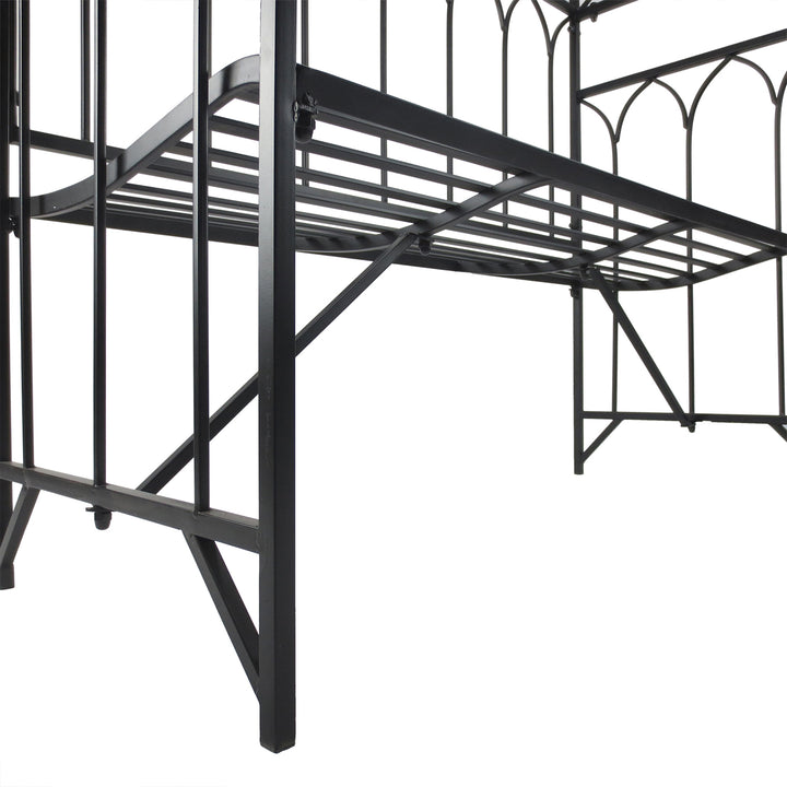 Garden Metal Frame Bench W/Arch for Various Climbing Plant, 115Lx50Wx203H cm-Black