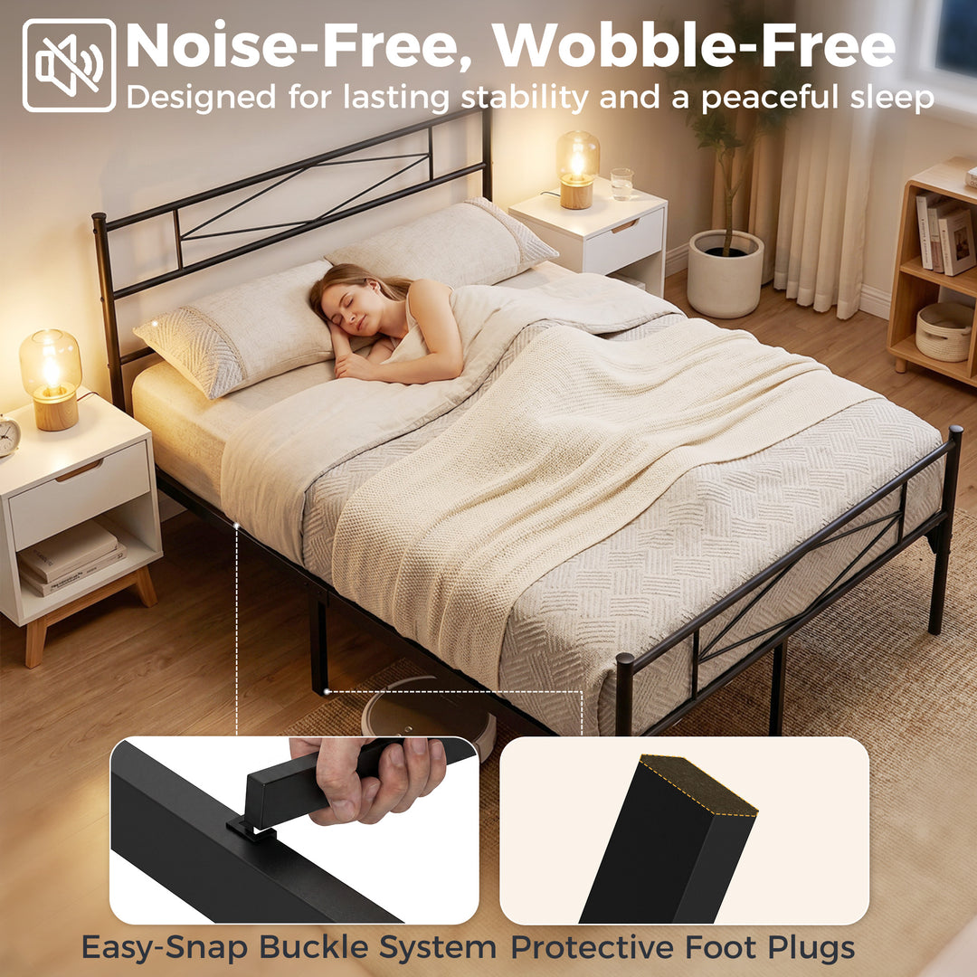 4ft6 Double Bed Frame with Headboard and Footboard, Metal Platform Bed