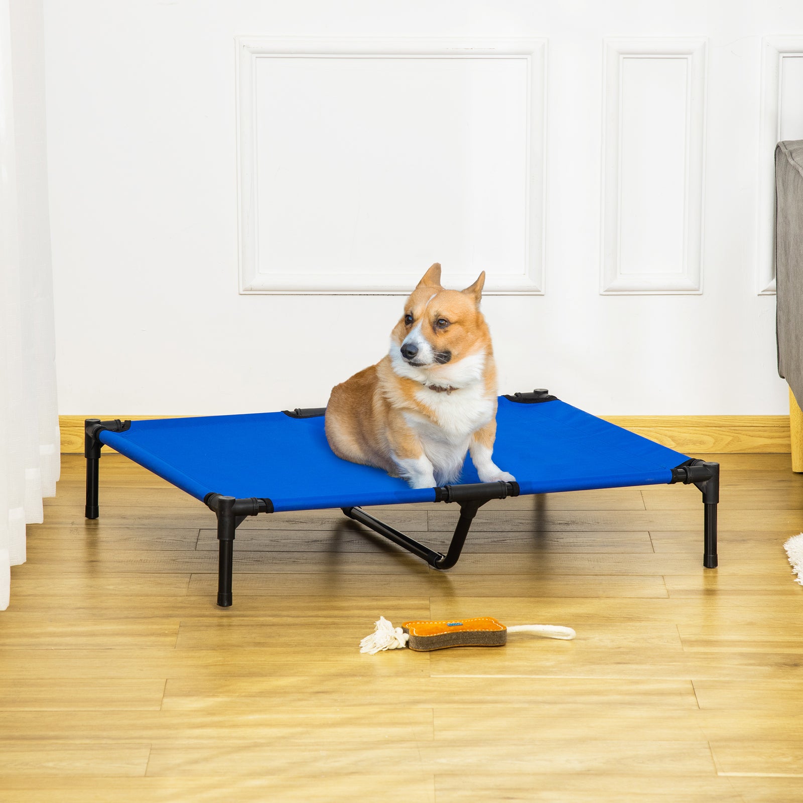 Raised Dog Bed Cat Elevated Lifted Portable Camping w/ Metal Frame Blue (Large)