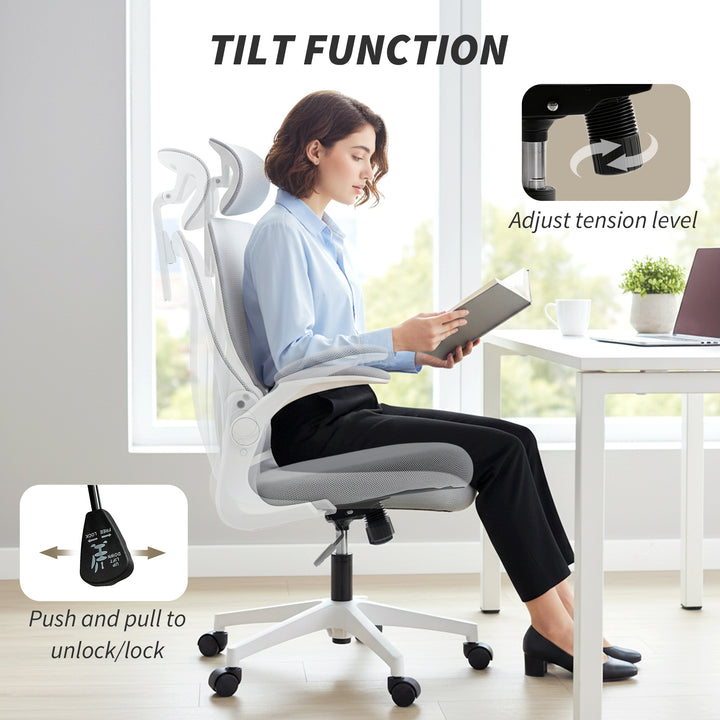 Ergonomic Office Chair with Foldable Backrest, 2D Headrest