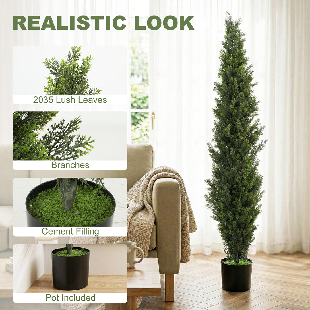 Set of 2 Decorative Artificial Plants Cypress in Weighted Pot, Fake Pl