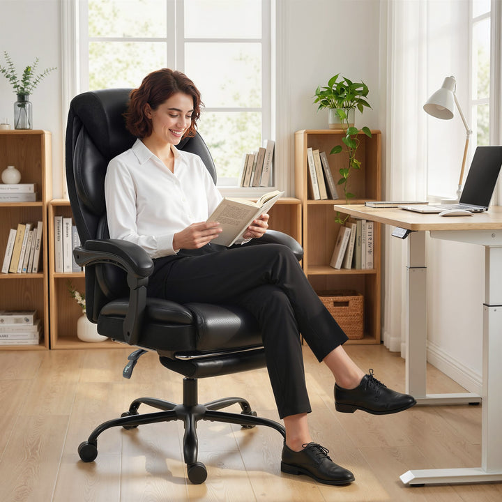 Adjustable Office Chair Reclining Computer Desk Chair with Footrest, A