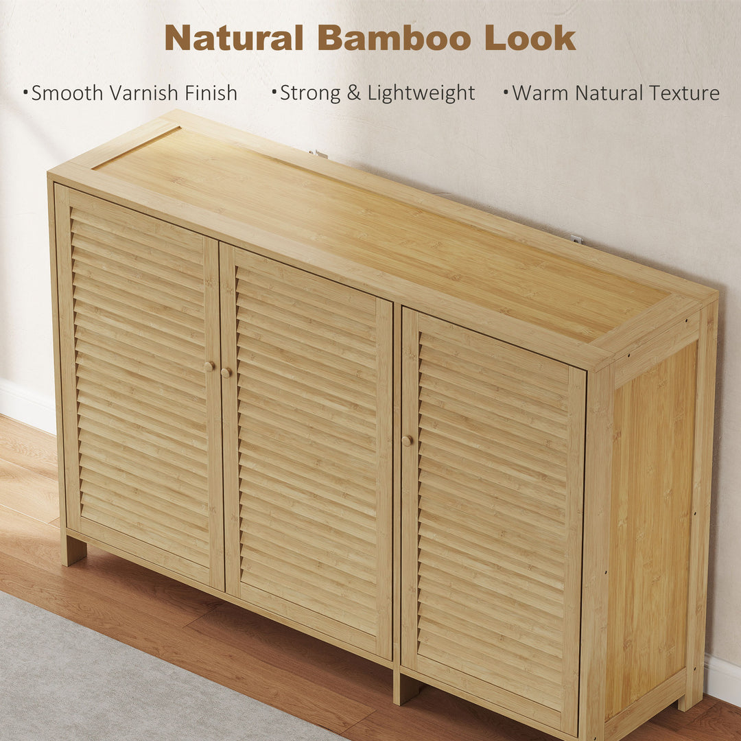 Bamboo Shoe Cabinet with Louvered Doors, 18 Pairs Shoe Storage Cabinet