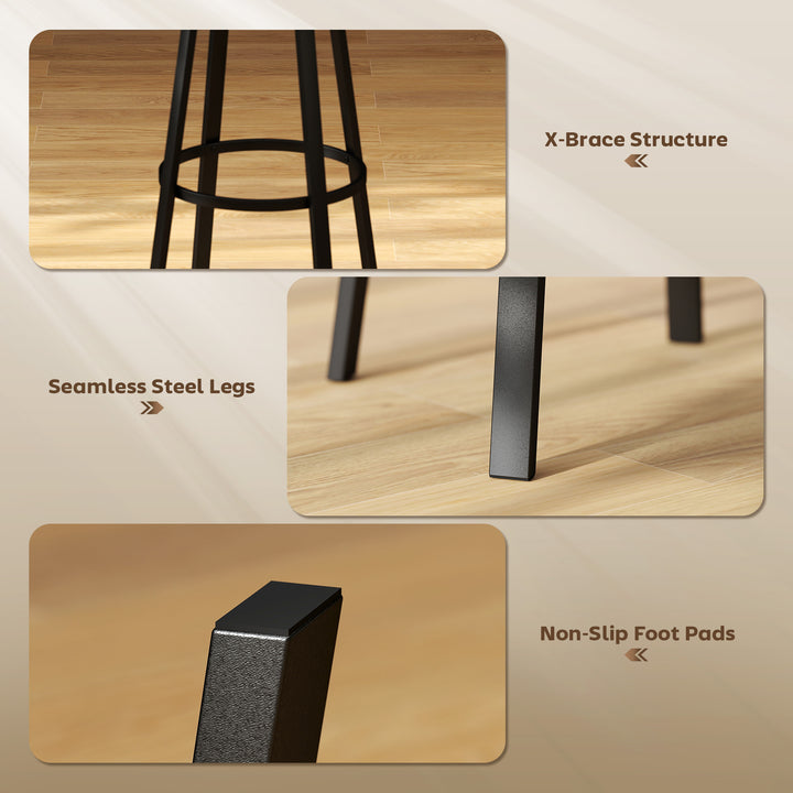 MCL Upholstered Bar Stools Set of 2 with Backrest and Footrest - Rustic Brown and Black