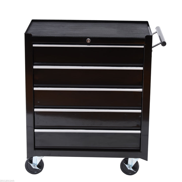 HOMCOM Cold Rolled Steel 5-Drawer Rolling Tool Storage Cabinet Tool Chest Black | Aosom UK