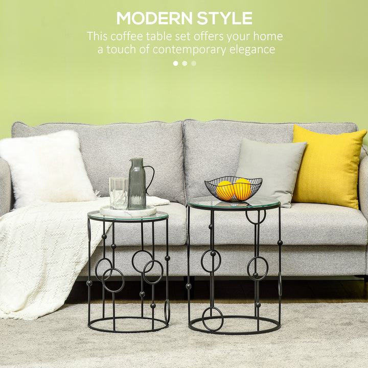 Nesting Round Coffee Table Set of 2 - Black