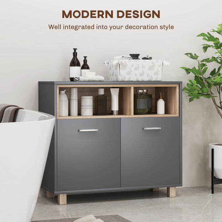 Freestanding Bathroom Cabinet, Bathroom Storage Unit, Bathroom Storage Cabinet with Open Compartments and Double Doors