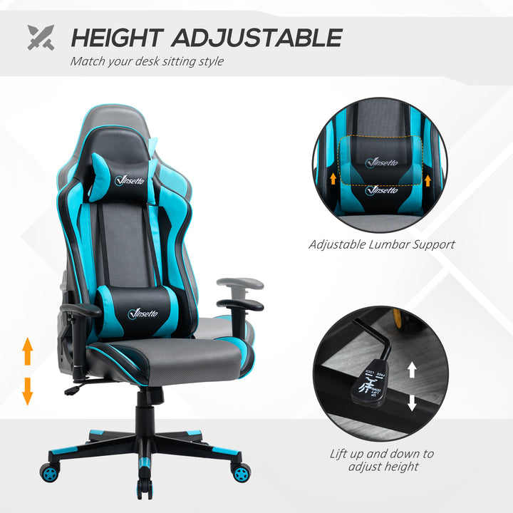 Vinsetto Gaming Chair Racing Style Ergonomic Office Chair High Back Computer Desk Chair Adjustable Height Swivel Recliner with Headrest Sky Blue