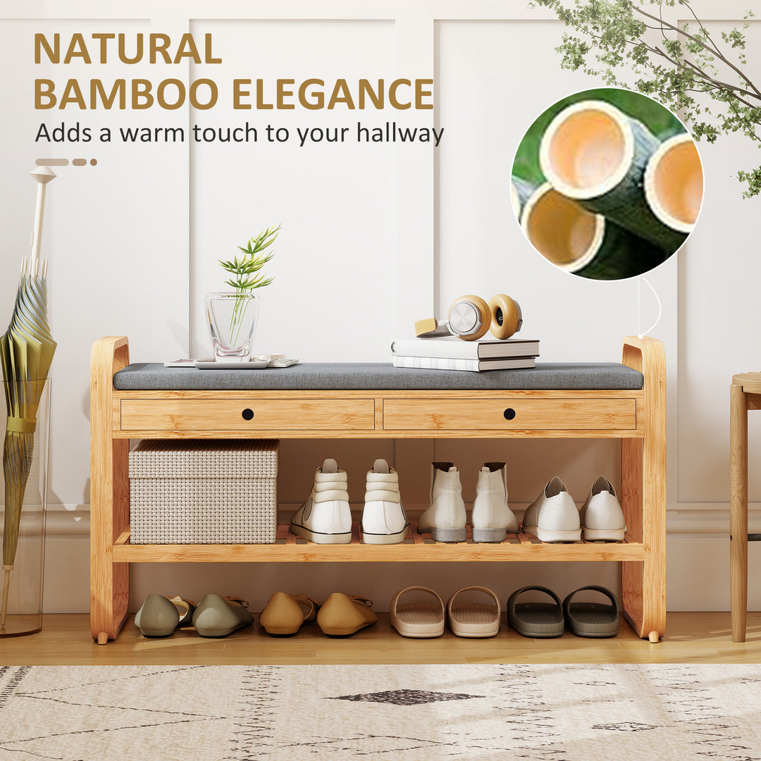 Shoe Bench with 2 Drawers Cushioned Seat Shoe Storage Bench for Hallwa