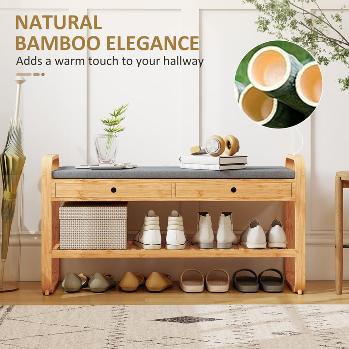 Shoe Bench with 2 Drawers Cushioned Seat Shoe Storage Bench for Hallwa