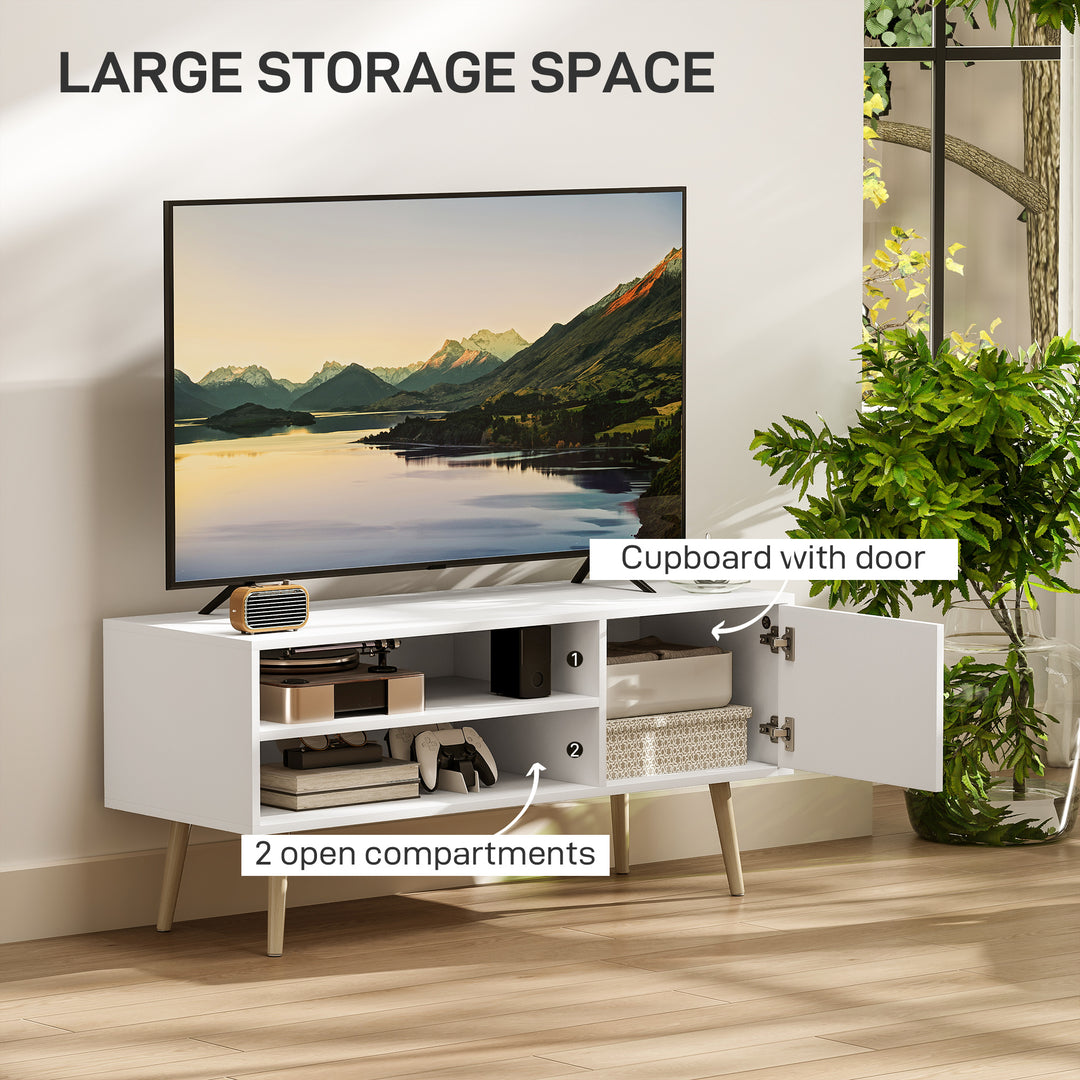 TV Stand up to 55 Inches, TV Unit with Open Shelves and Cable Holes - White