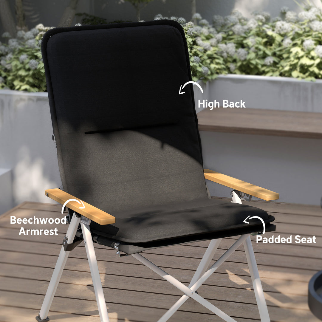 Portable Camping Chair for Adults, High Back Folding Chair with Padded Seat and Carry Bag, Outdoor Recliner for Hiking, Fishing, Beach and Picnic, Black