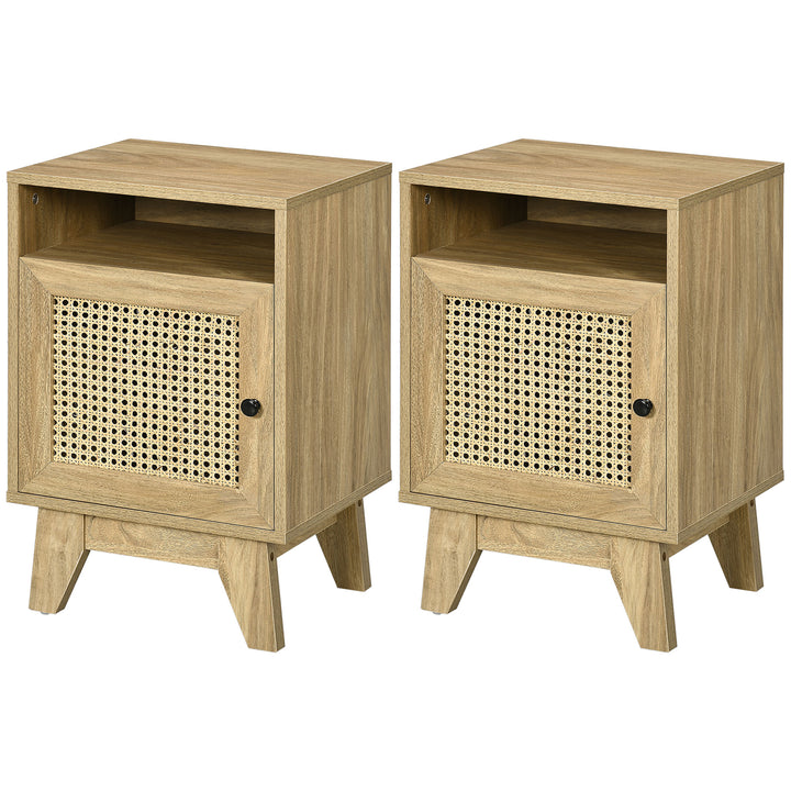 HOMCOM Bedside Cabinets: Rattan-Infused Duo with Shelving & Storage, Natural Charm | Aosom UK