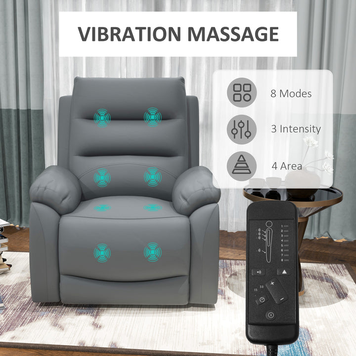 Electric Riser and Recliner for Elderly with 8 Vibration Massage, PU Leather Power Lift Recliner Chair for Living Room with Side Pockets, Footrest, Grey