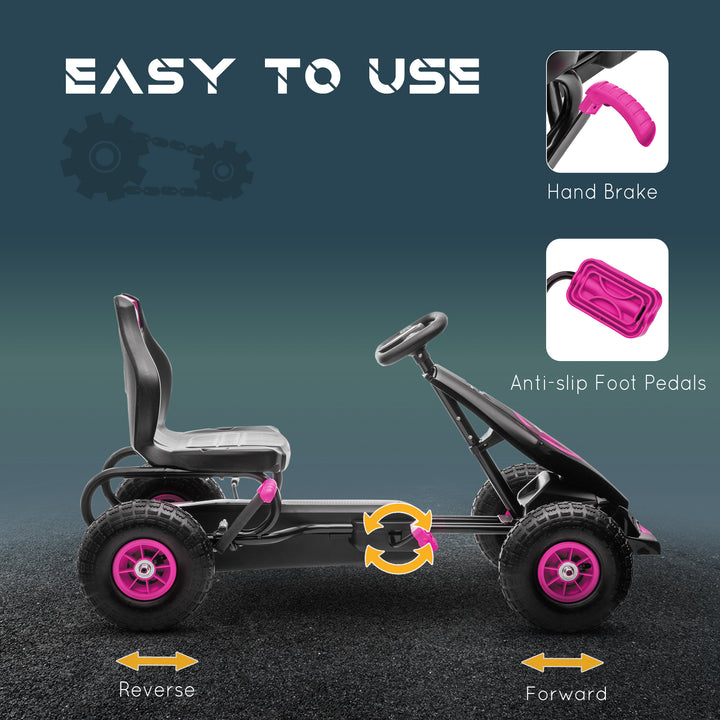 Kids Pedal Go Kart, with Adjustable Seat, Inflatable Tyres - Pink