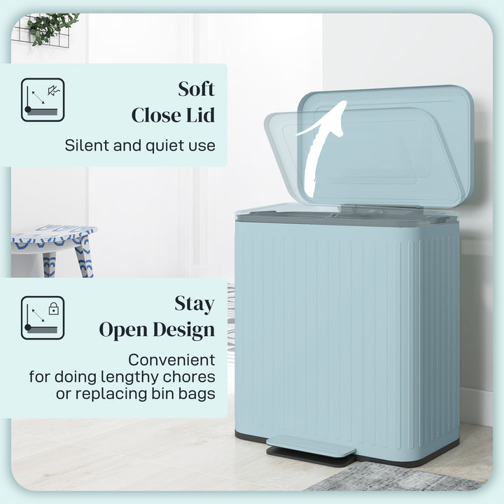 Dual Kitchen Bin, 2 x 20L Double Bin for Recycling and Waste, Fingerprint-proof Pedal Bin with Soft-Close Lid, Removable Inner Buckets, Light Green