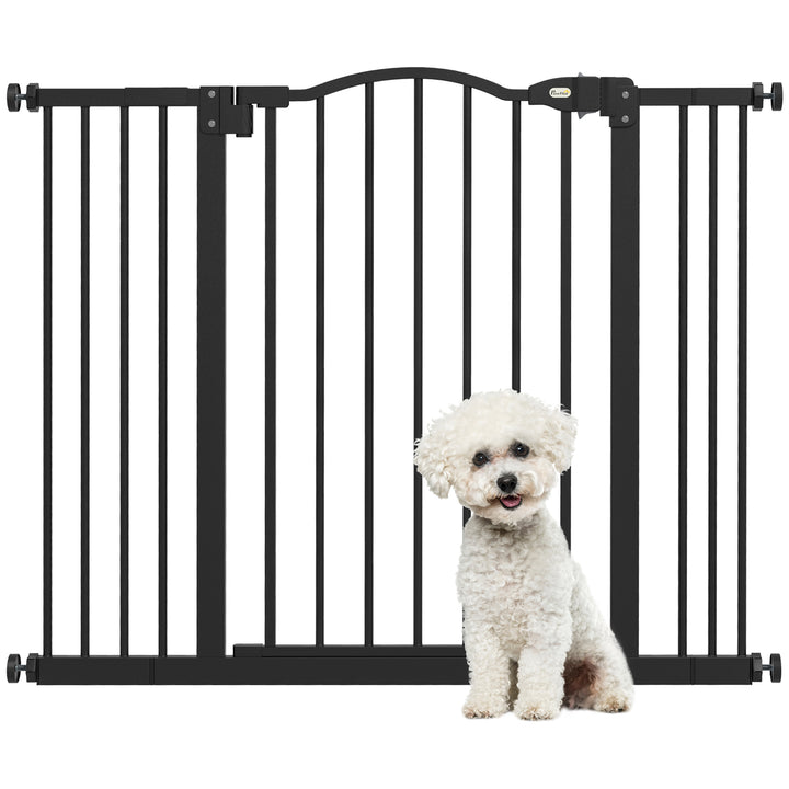 PawHut Metal 74-100cm Adjustable Pet Gate Safety Barrier w/ Auto-Close Door Black | Aosom UK