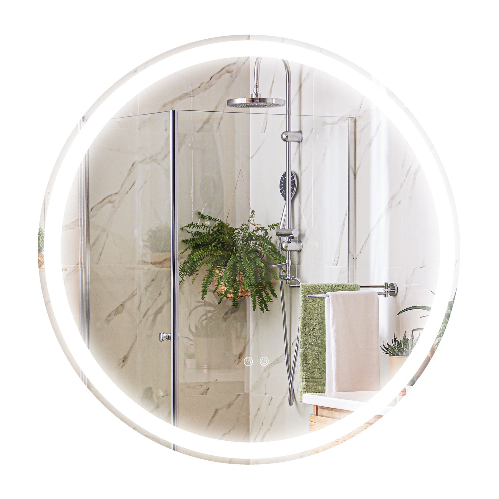 Round Bathroom Mirror with LED Lights, Wall Mount Dimmable Makeup Mirror with 3 Temperature Colours, Defogging Film and Memory Function, Frameless, Hardwired, 60 x 60 cm