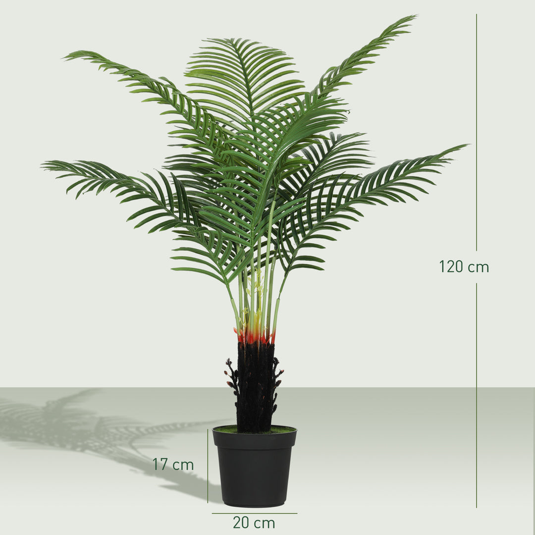 120cm Artificial Areca Palm Tree with 9 PE Leaves, Decorative Artificial Plant with Plastic Pot and Flocked Soil, Fake Plant for Home Office Decor, Green
