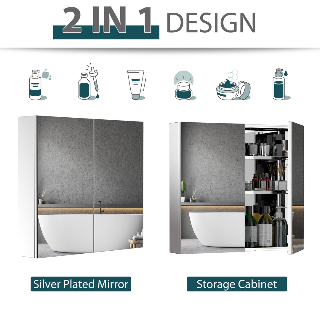 Bathroom Mirror Cabinet, Stainless Steel Wall Mounted Bathroom Storage Cabinet with Double Doors, 60x55cm