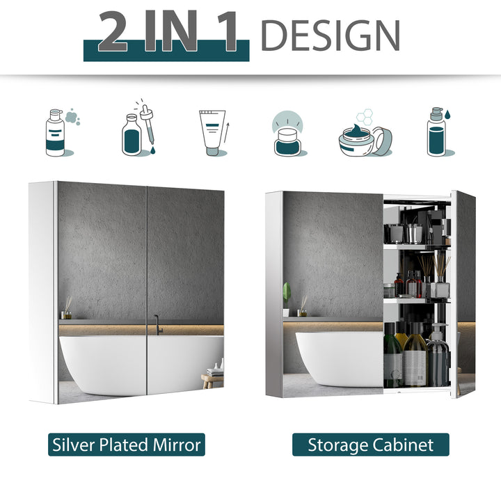 Bathroom Mirror Cabinet, Stainless Steel Wall Mounted Bathroom Storage Cabinet with Double Doors, 60x55cm
