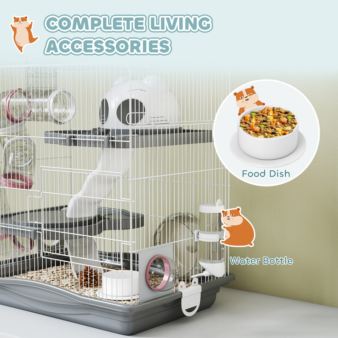 3-Tier Hamster Cage with Exercise Wheels, Water Bottle, Food Dish, for Dwarf Hamsters, 45 x 30 x 45 cm