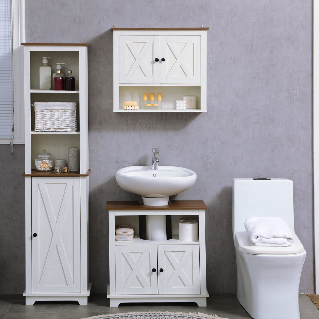On-Wall Farmhouse Bathroom Storage Cabinet - White