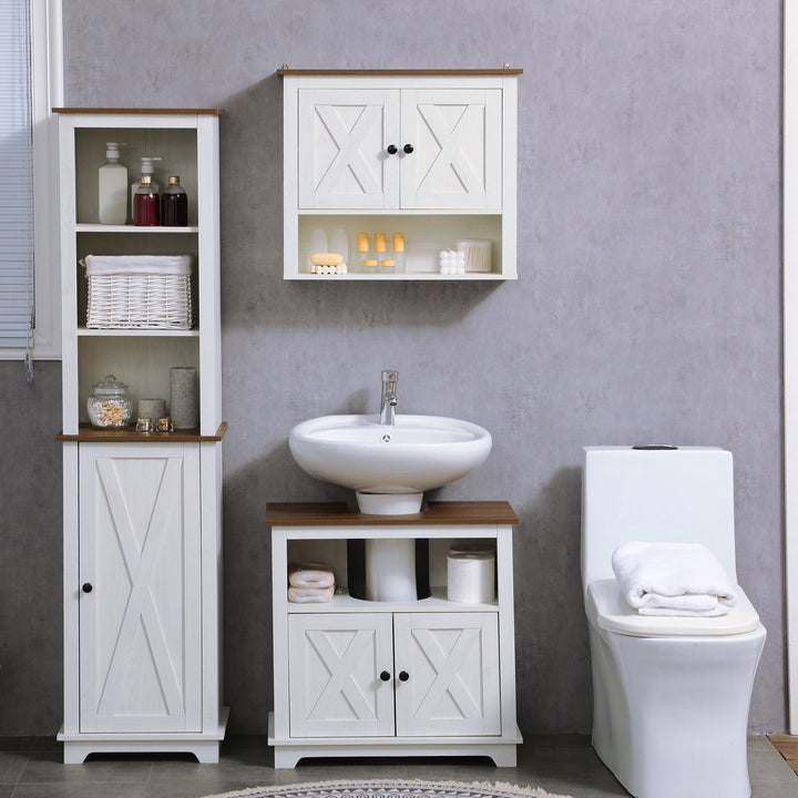 On-Wall Farmhouse Bathroom Storage Cabinet - White