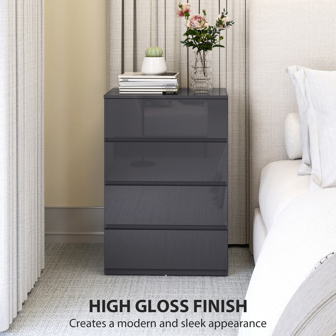 High Gloss Chest of Drawers, 4-Drawer Storage Cabinets, Modern Dresser