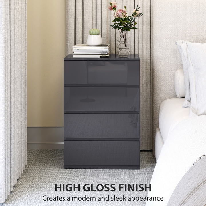 High Gloss Chest of Drawers, 4-Drawer Storage Cabinets, Modern Dresser