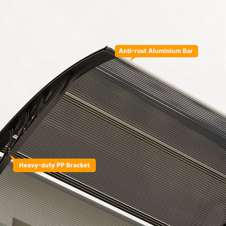 MCL Front Door Canopy Outdoor Awning Aluminium Rigid Plastic Polycarbonate Rain Shelter UV Water Rain Resistant 196 x 75cm Black