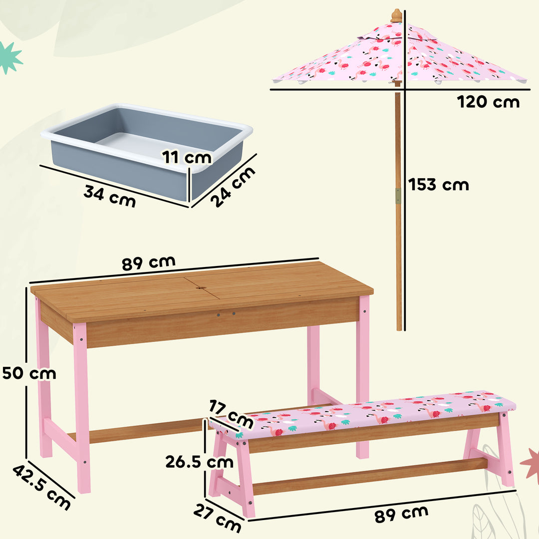 Kids Picnic Table Set with Removable &amp; Foldable Umbrella, Storage Boxe