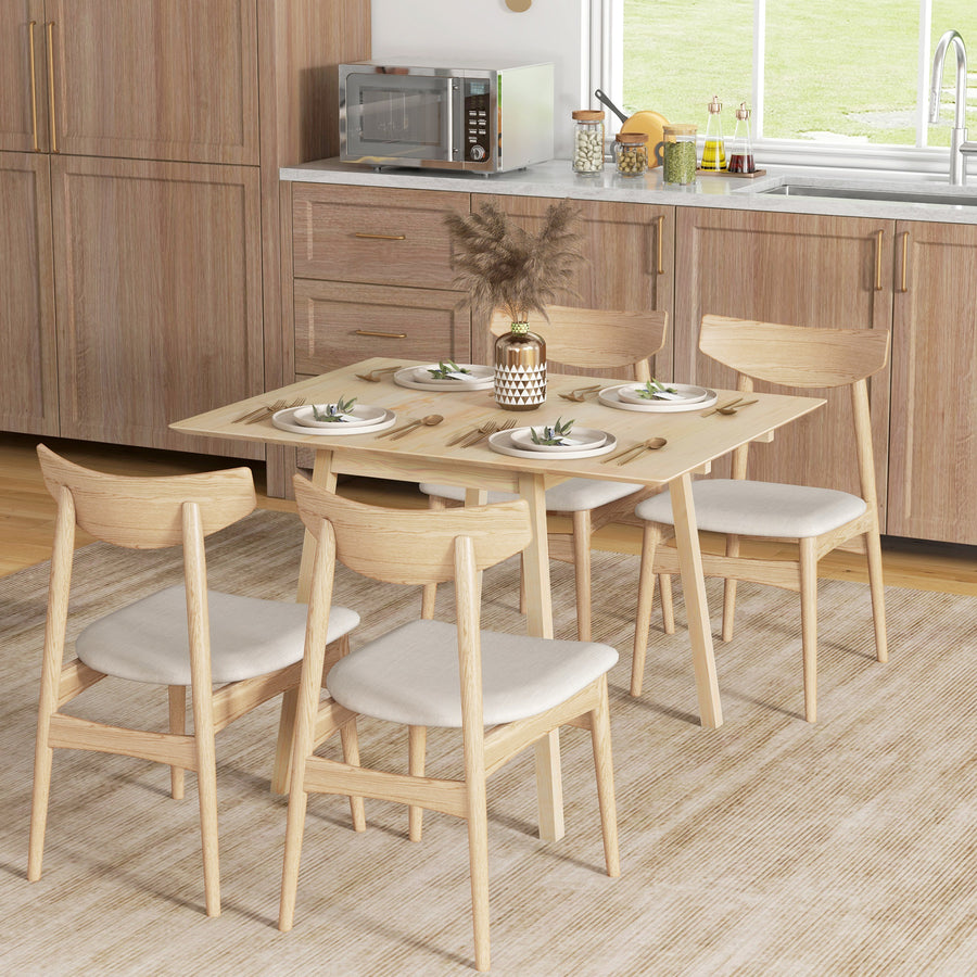 Solid Wood Folding Dining Table, Drop Leaf Table for 2-4 People, Rectangle Kitchen Table for Small Space, Natural Wood Finish