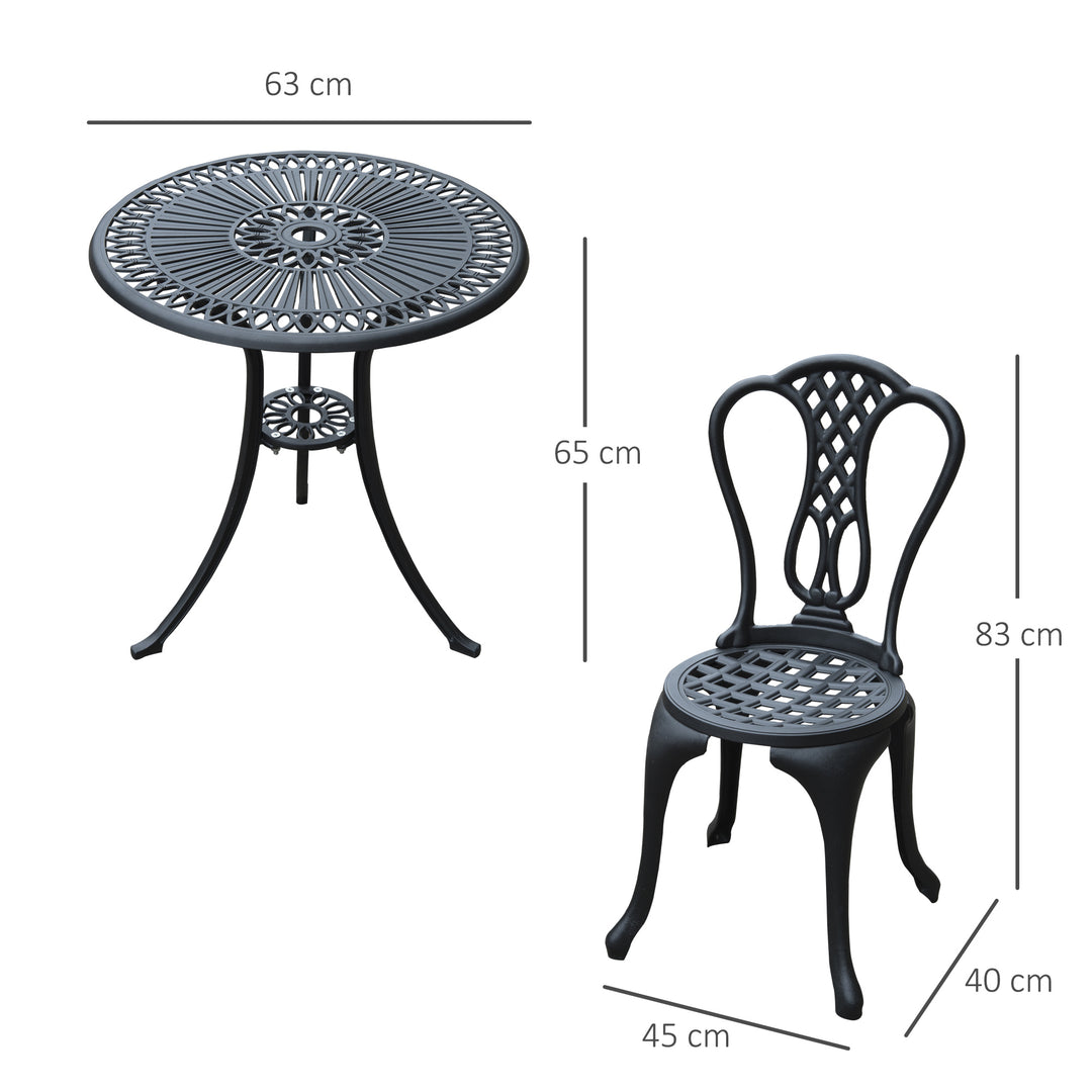 HOMCOM 3 Piece Patio Cast Aluminium Bistro Set Garden Outdoor Furniture Table and Chairs Shabby Chic Style
