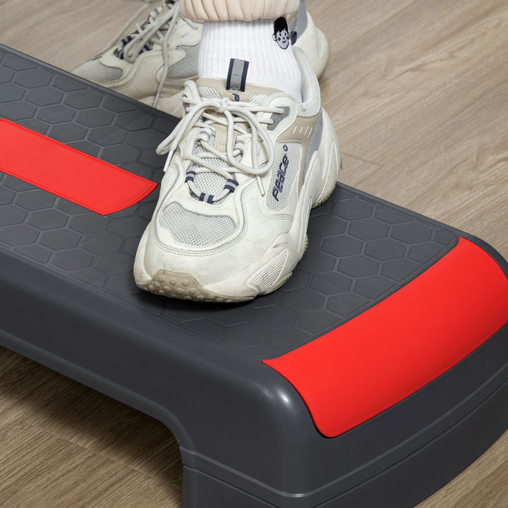 Aerobic Step, 10cm, 15cm & 20cm Height Adjustable Exercise Stepper for Exercise Workout, Nonslip Step Board Great for Home & Office, Grey and Red