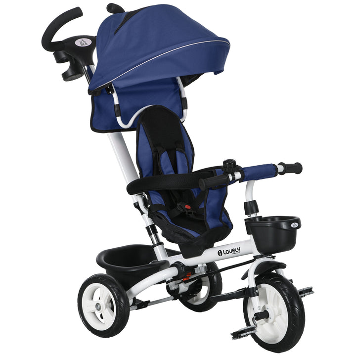 HOMCOM Metal Frame 4 in 1 Baby Push Tricycle with Parent Handle for 1-5 Years Old, Dark Blue | Aosom UK