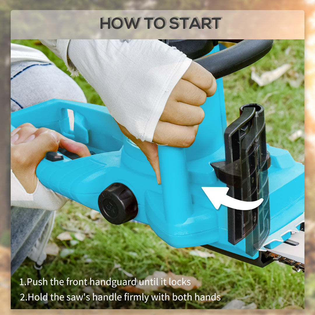 Aluminium Chainsaw with Double Brake Protection and Bar Cover, 2000 W, 40 cm, for Wood, Trees and Branches, Blue