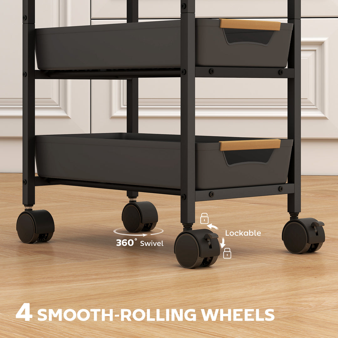 5-Tier Storage Trolley on Wheels - Black