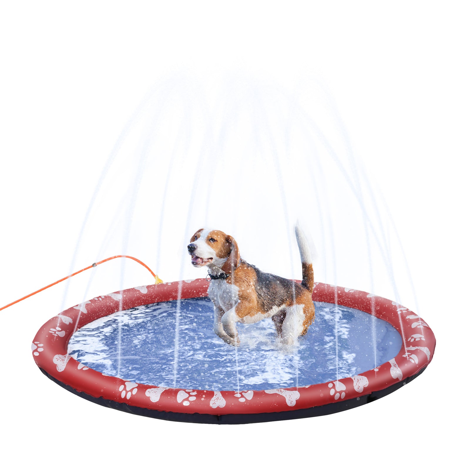 Dog Splash Pad, Pet Sprinkler Mat, Non-Slip Dog Paddling Pool, Foldable Outdoor Sprinkler and Splash Mat Water Play for Garden, Patio, Summer Fun, 150 cm