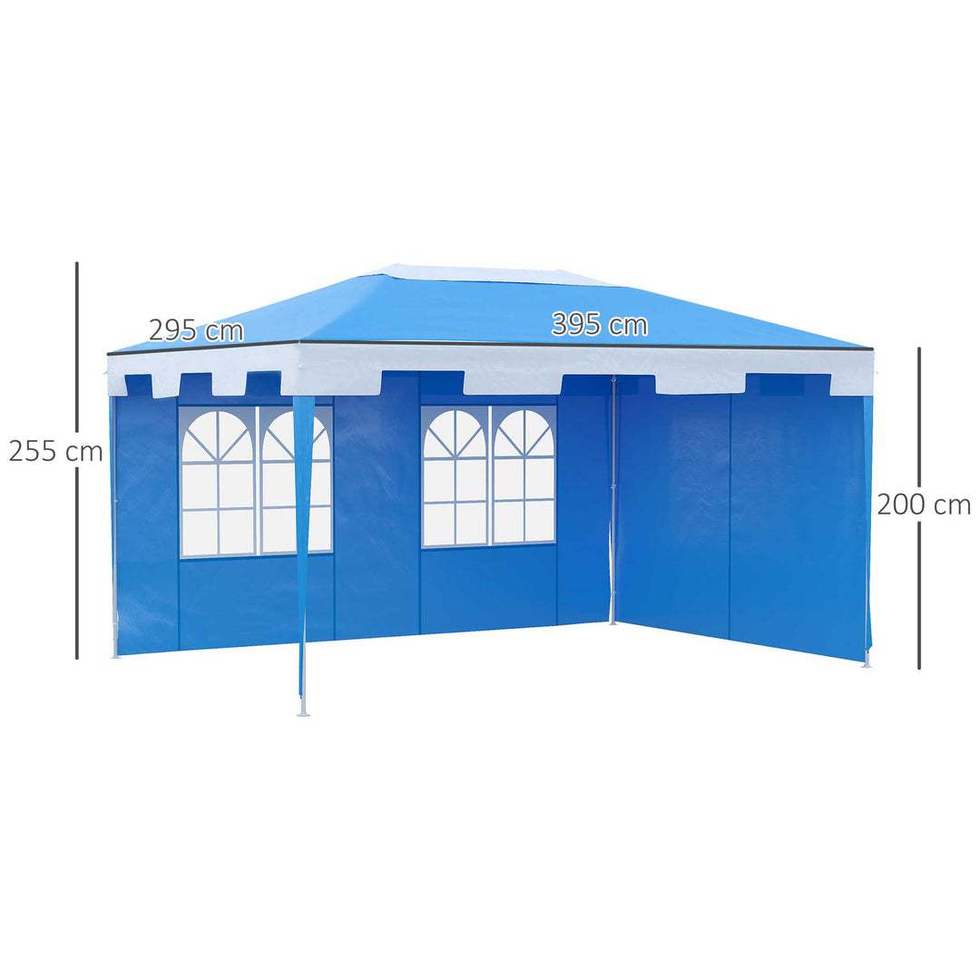 Outsunny Party Gazebo Marquee with 2 Sidewalls, Outdoor Garden Canopy BBQ Tent, 3 x 4 m, Blue
