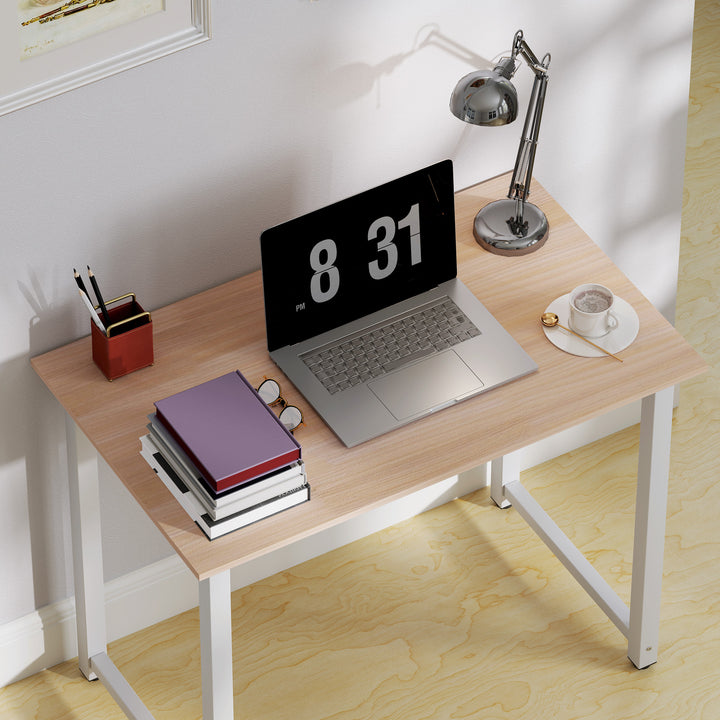 Computer Desk, Writing Table, 100 x 60 x 76cm Workstation for Home Office, Study with Metal Frame, Simple Assembly, White