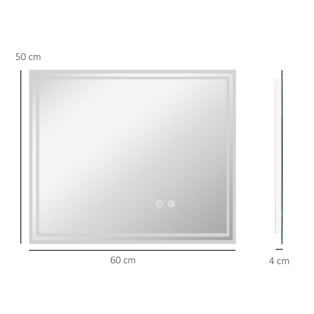 kleankin LED Bathroom Mirror: Illuminated Vanity Mirror with Touch Control, 3 Colour Modes, Anti-Fog Feature, 60x50cm, Silver | Aosom UK