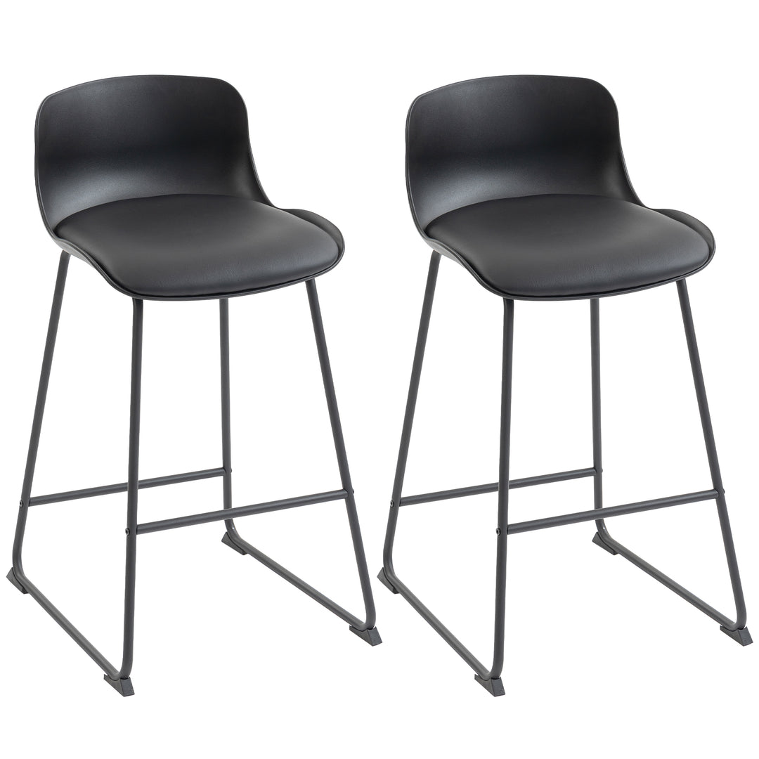 Modern Bar Stools Set of 2, PU Leather Barstools, Counter Height Kitch