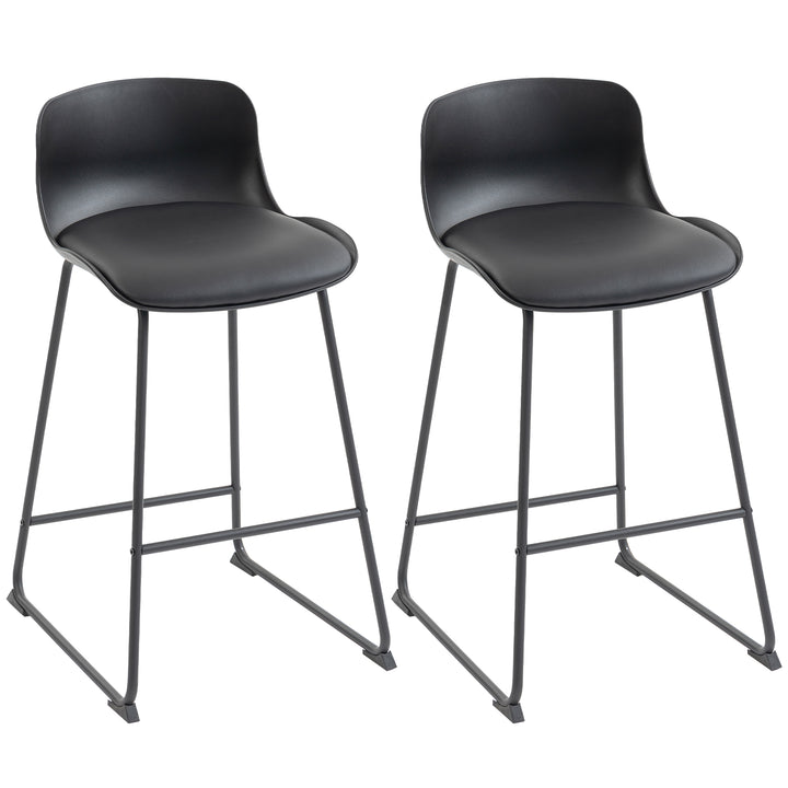 Modern Bar Stools Set of 2, PU Leather Barstools, Counter Height Kitch